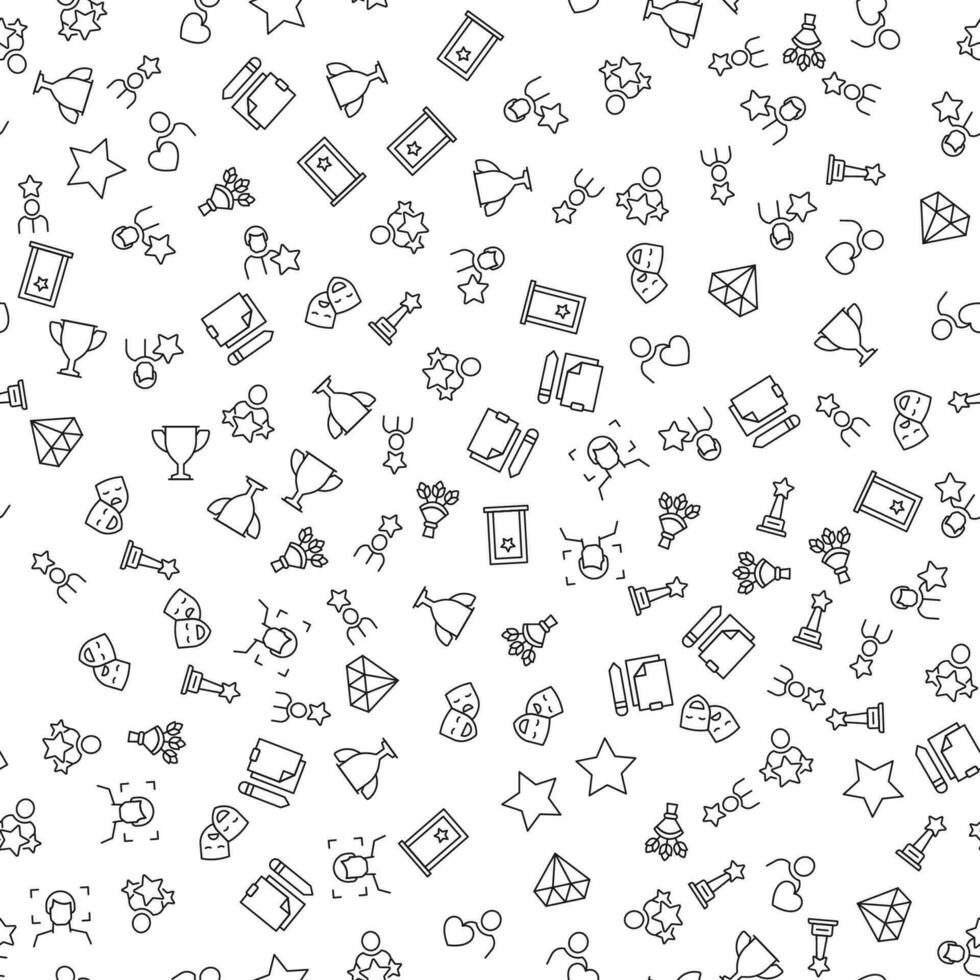 Diamond, Winner Cup, Theatrical Mask, Actor Seamless vector pattern made of line icons. Suitable for web wrapping, printing, web sites, apps