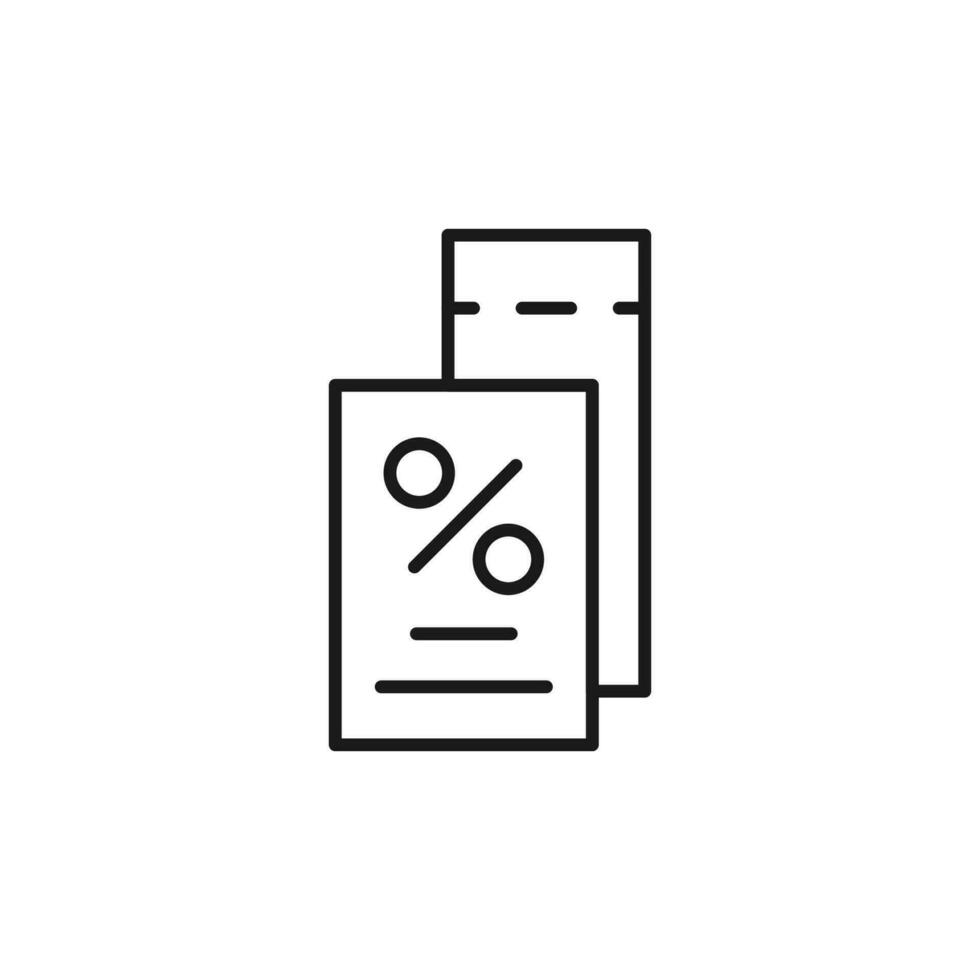 Percent on Ticket Isolated Line Icon. Perfect for web sites, apps, UI, internet, shops, stores. Simple image drawn with black thin line vector