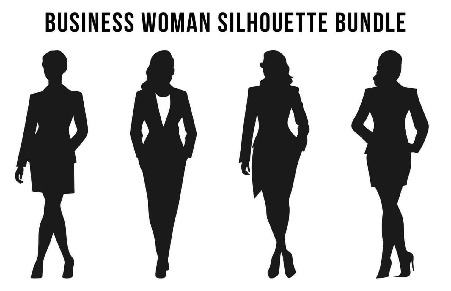 Set of Business Woman vector silhouettes, Corporate female Black silhouette Bundle