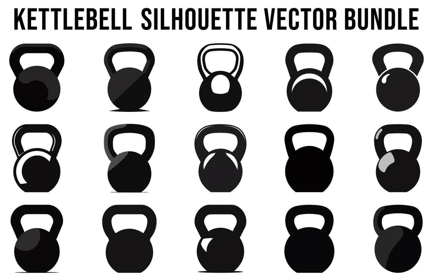 Set of Kettlebell Silhouette Vector Bundle, GYM equipment element silhouettes