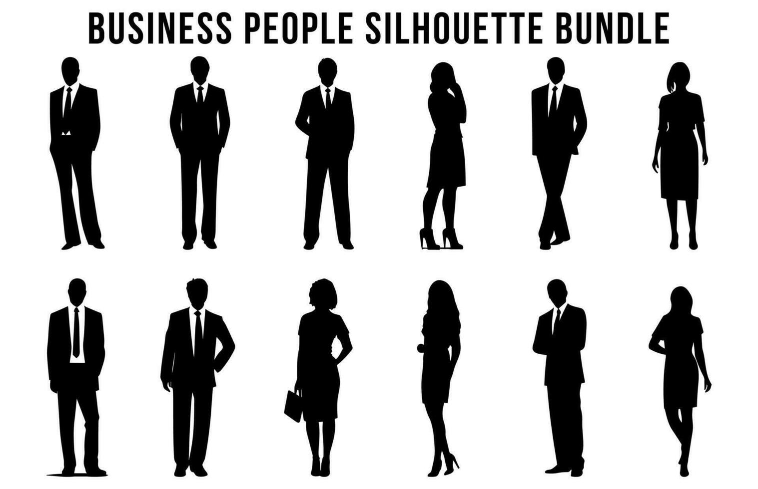 Set of Business people vector silhouettes, Corporate people Black silhouette Bundle