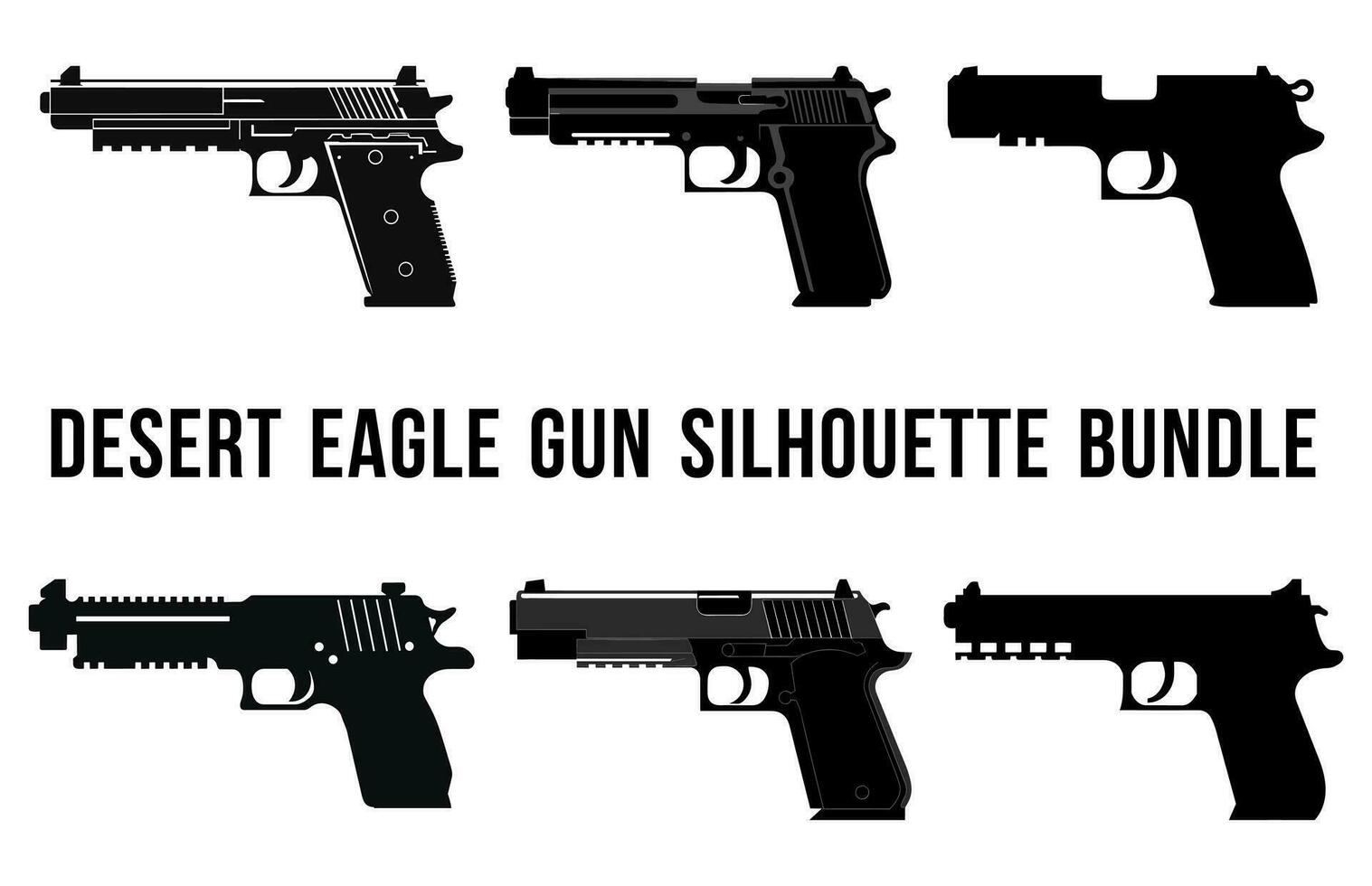 Set of Machine Gun Vector Silhouette Bundle, Collection of Gun silhouettes vector illustration