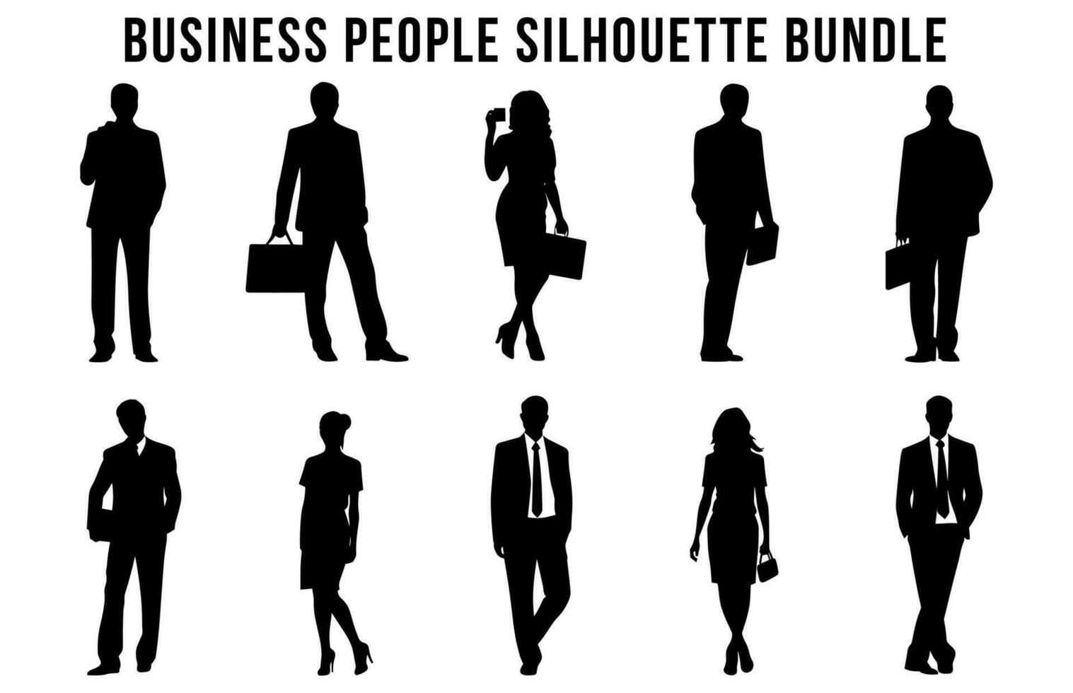 Set of Business people vector silhouettes, Corporate people Black silhouette Bundle