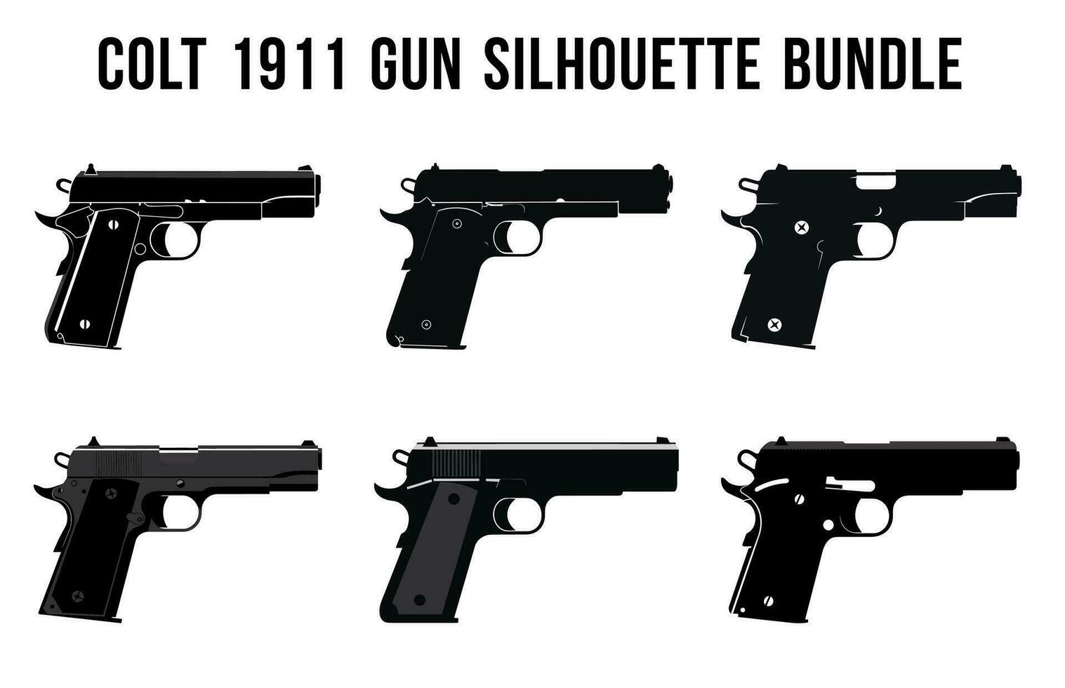 Set of Machine Gun Vector Silhouette Bundle, Collection of Gun silhouettes vector illustration