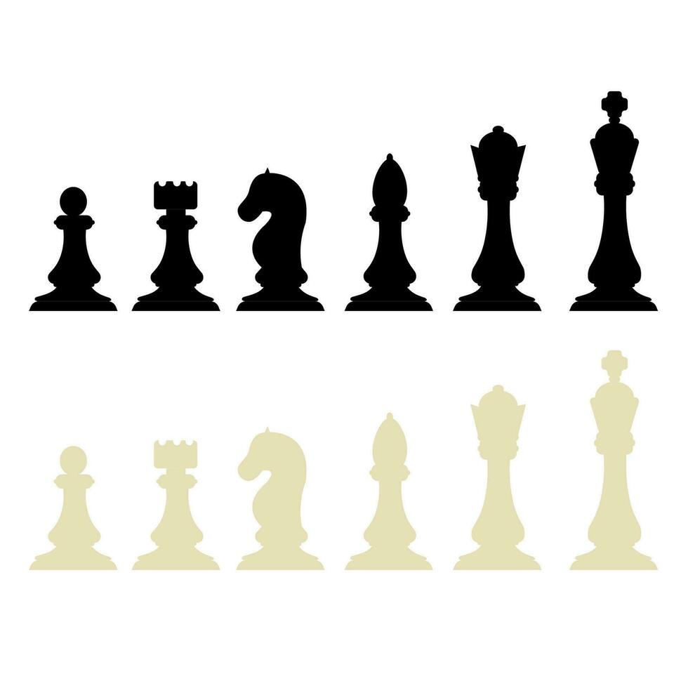 Dark and light chess figures isolated on white background vector stock illustration. Graphic pieces, objects in simple design. Elements of chessboard.
