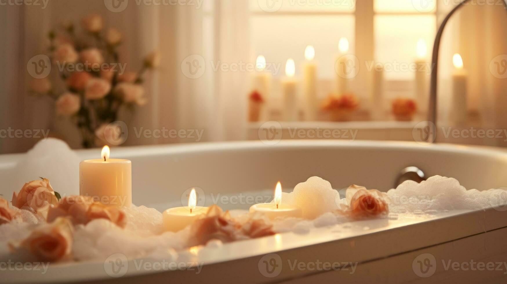 bubble bath soft evening light from the window romantic mood generative ai photo