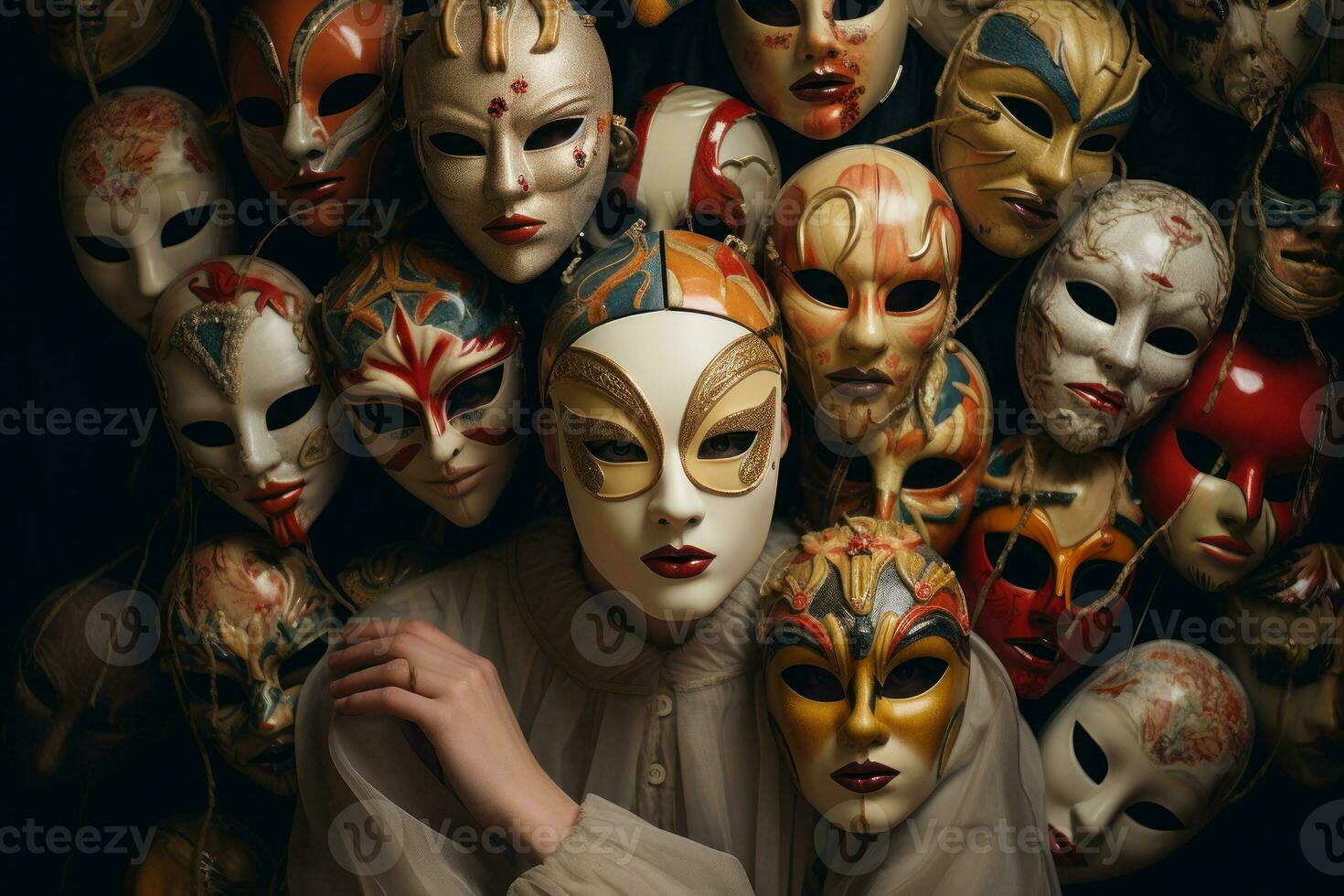many people hide their faces under masks generative ai photo