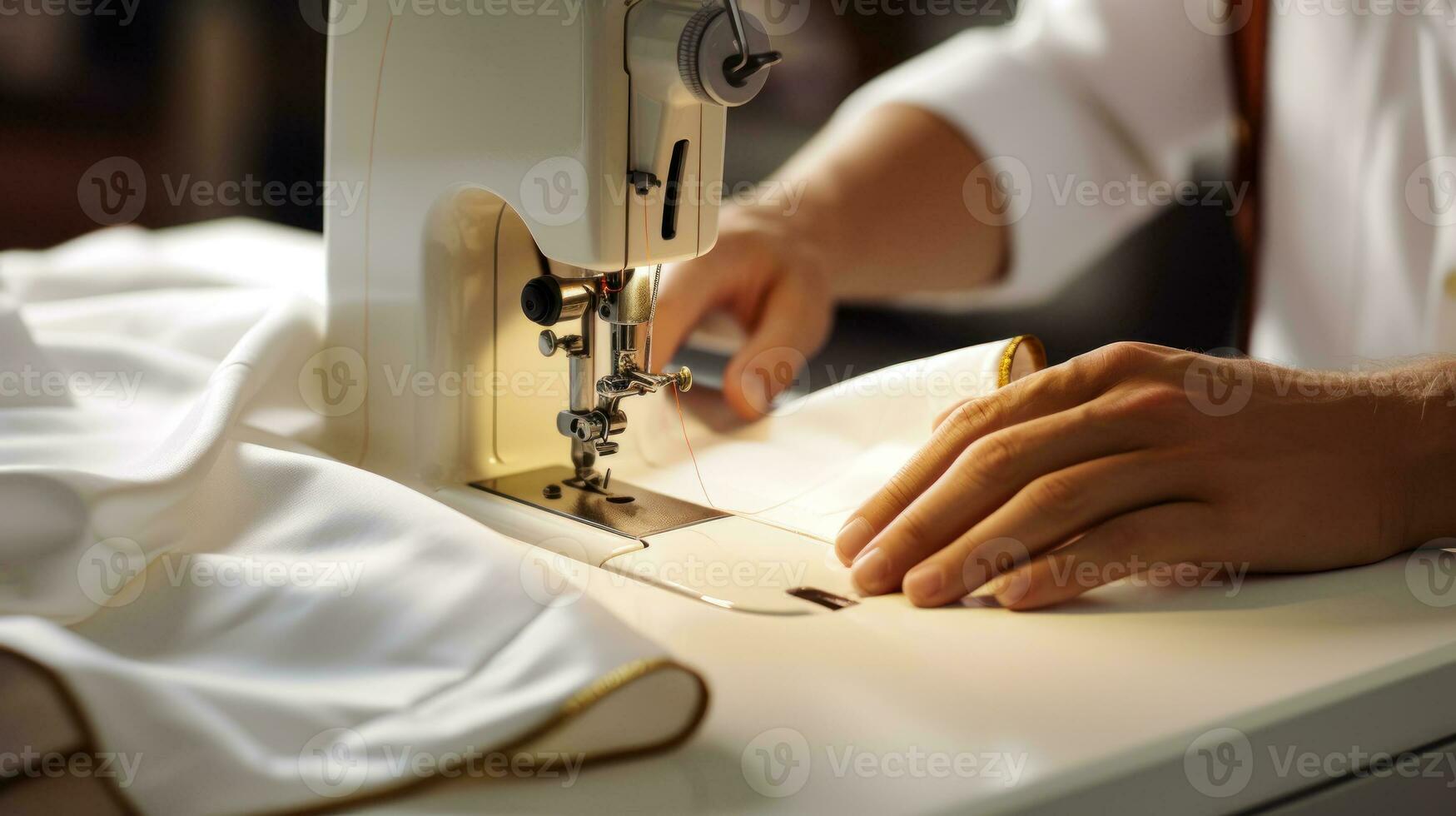 de coser ropa en un de coser máquina generativo ai foto