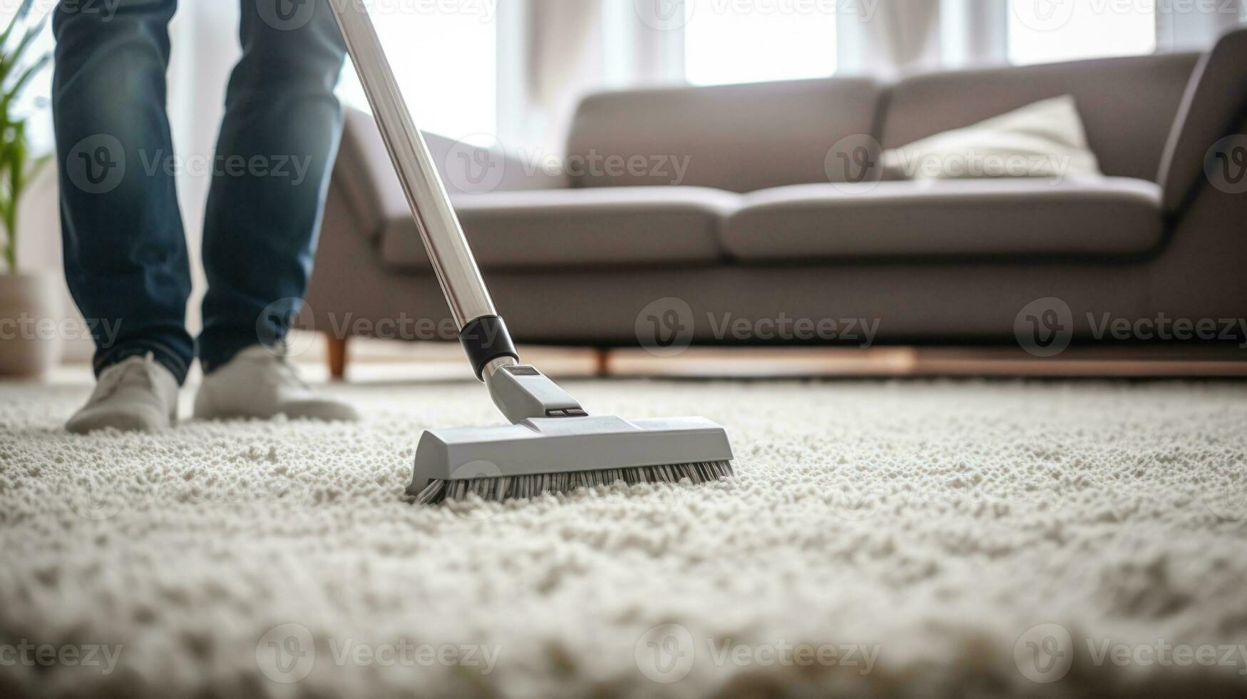 home cleaning carpet from dust with a vacuum cleaner generative ai photo