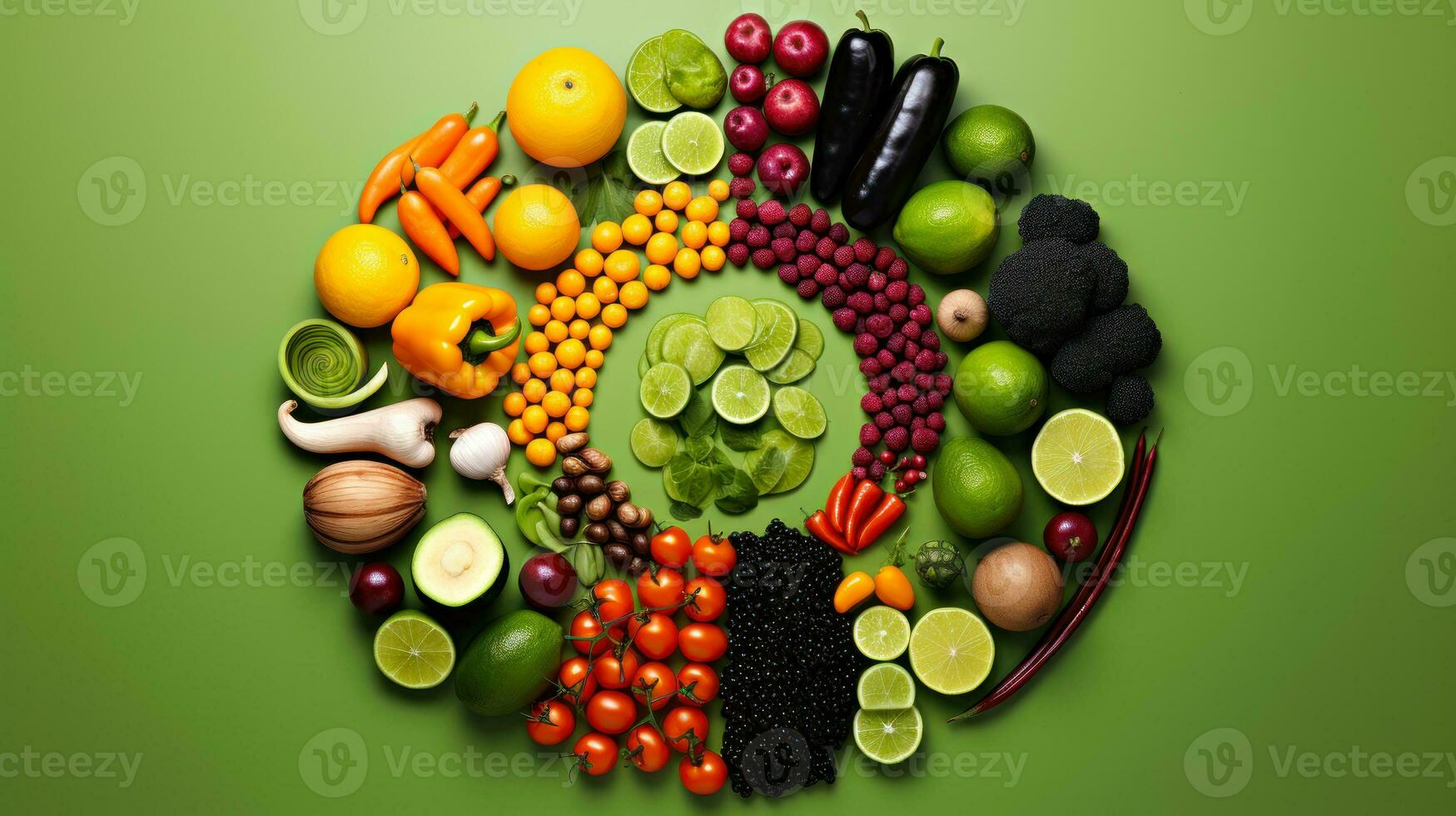 circle of vegetables for veganism flat lay generative ai photo