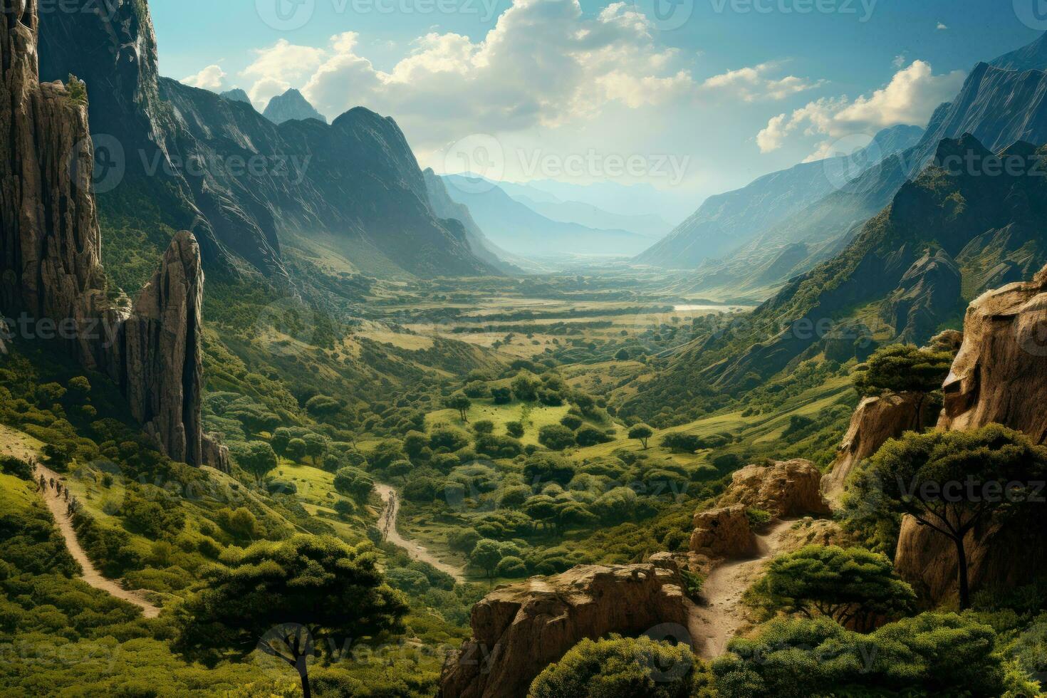 amazing landscape on mountain valley generative ai photo