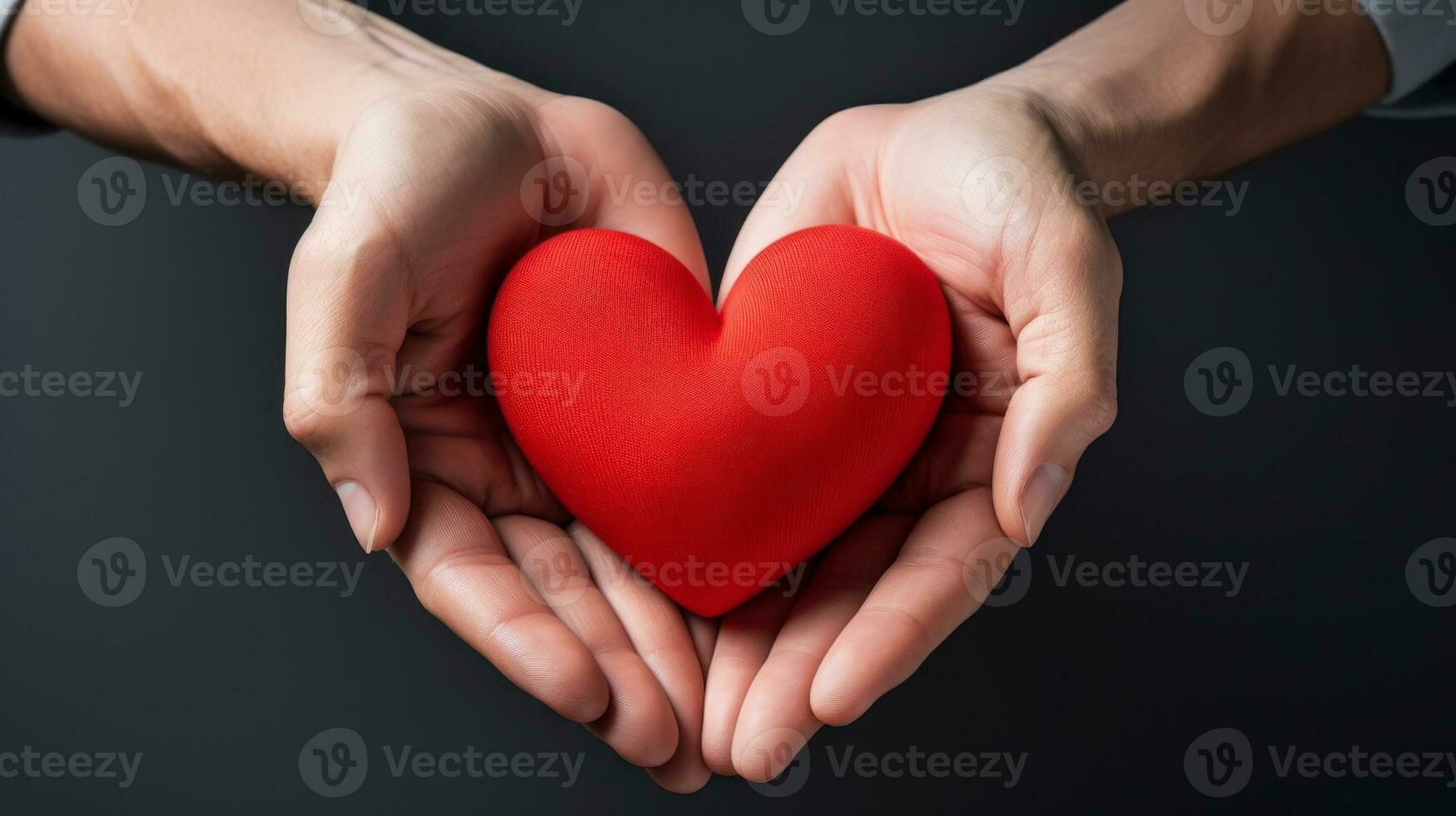 close-up of hands holding a big red heart in the palms generative ai photo