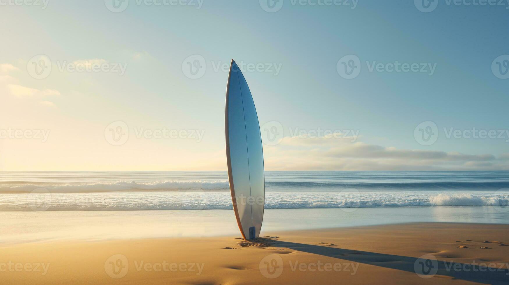 board on the beach sunset sky  generative ai photo