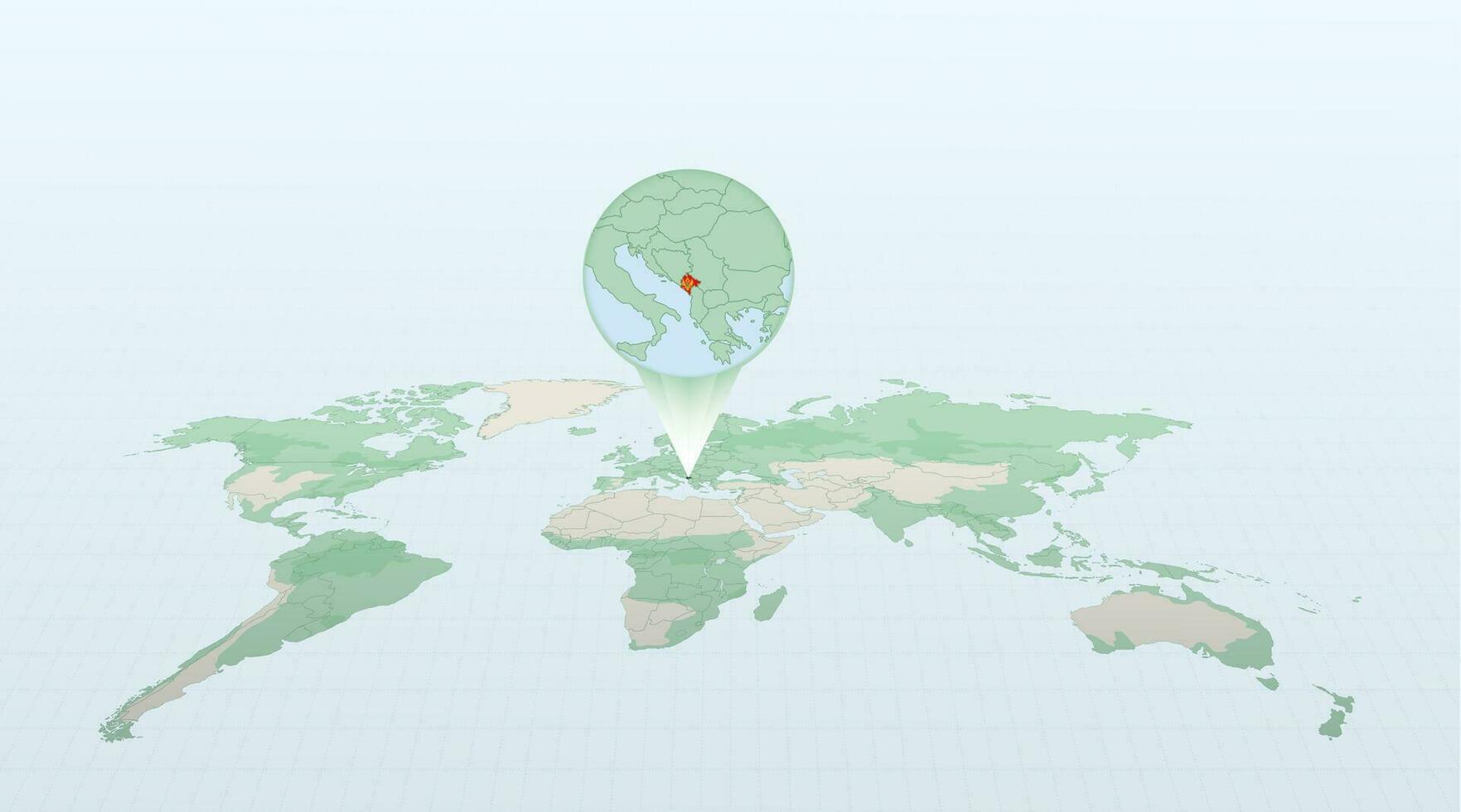 mundo mapa en perspectiva demostración el ubicación de el país montenegro con detallado mapa con bandera de montenegro vector