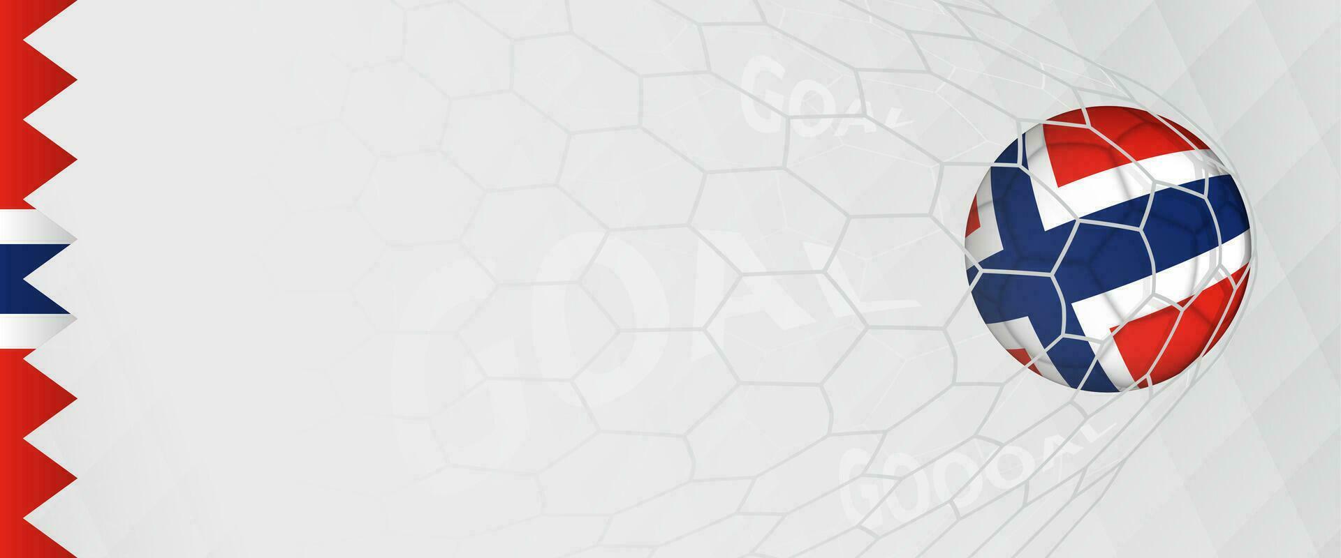 Banner design of a football ball with flag of Norway in football net, the goal by national soccer team of Norway. vector