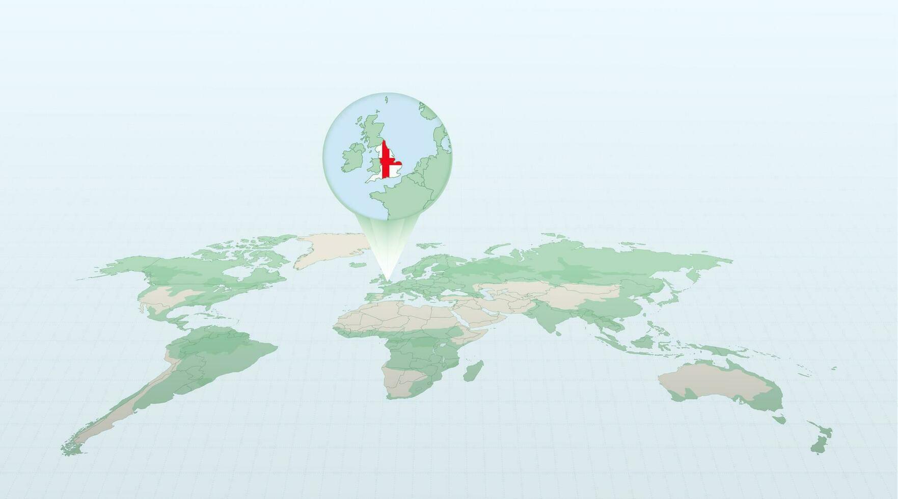 mundo mapa en perspectiva demostración el ubicación de el país Inglaterra con detallado mapa con bandera de Inglaterra. vector