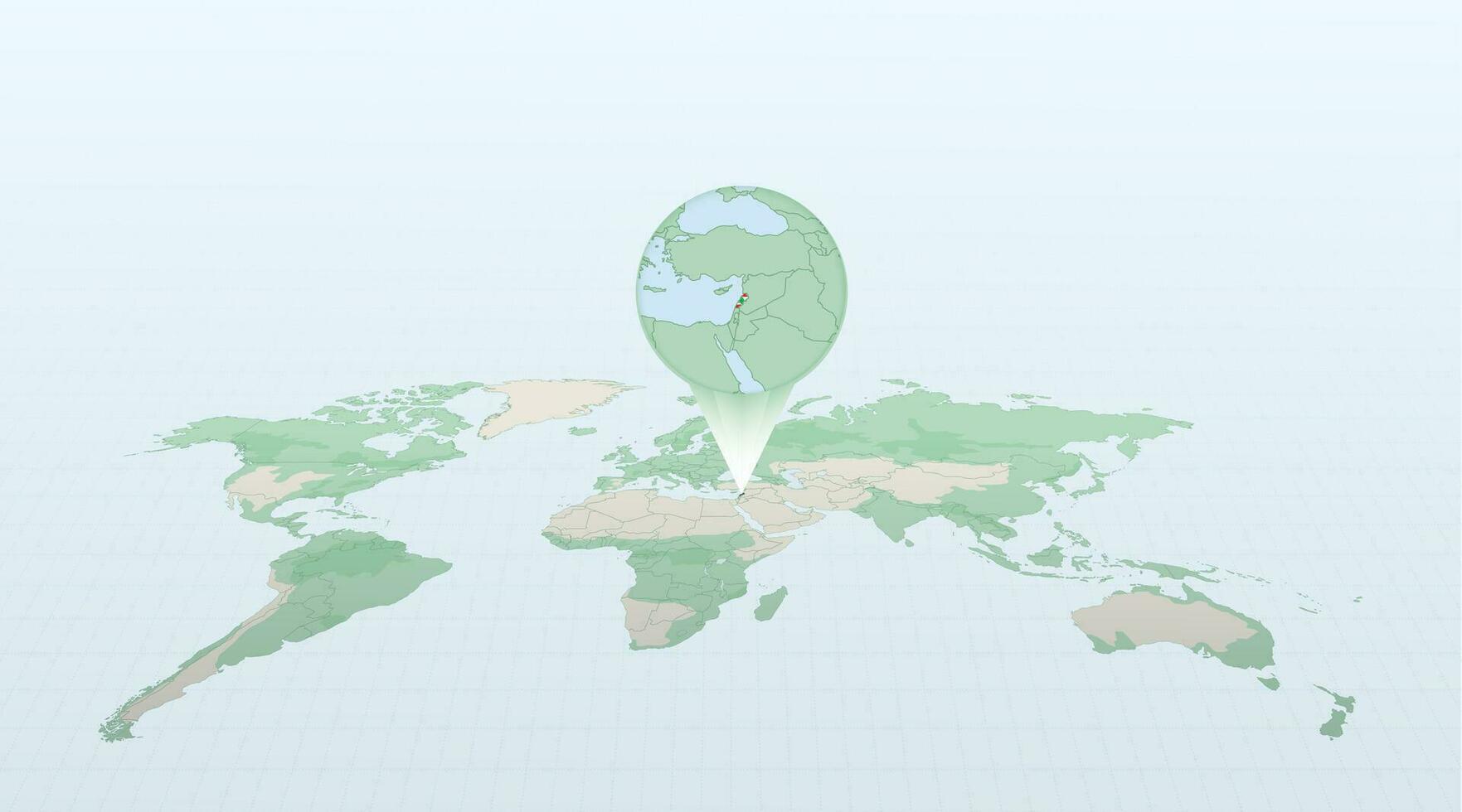 mundo mapa en perspectiva demostración el ubicación de el país Líbano con detallado mapa con bandera de Líbano. vector