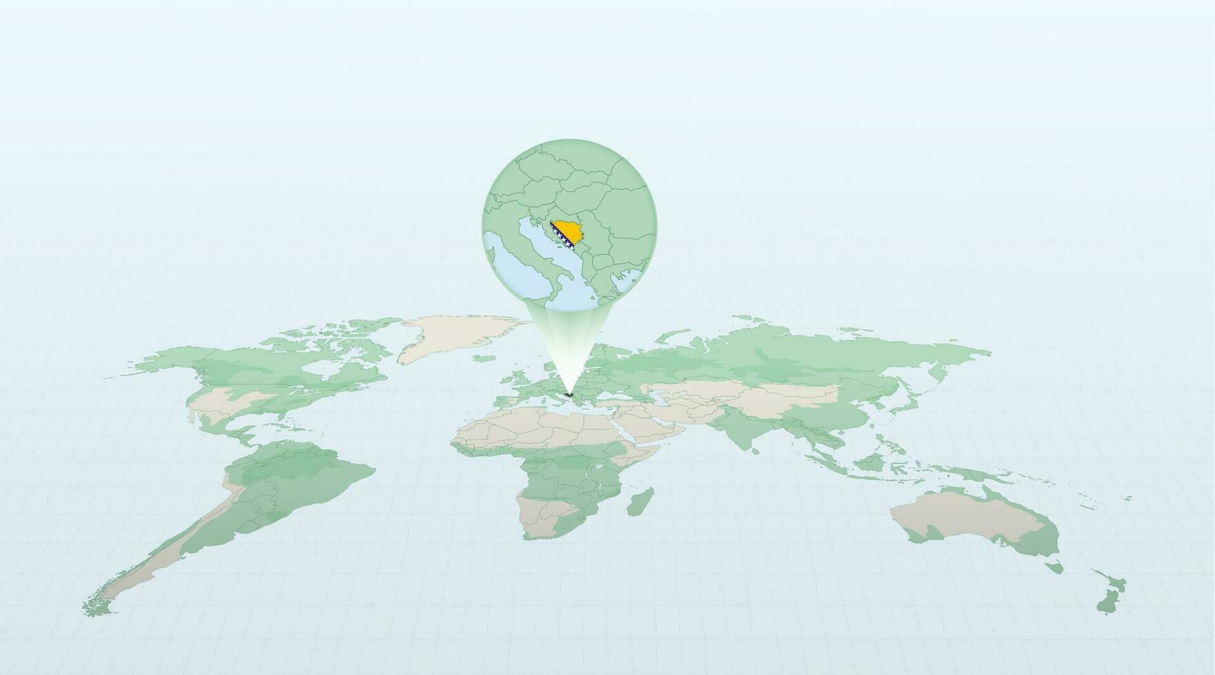 mundo mapa en perspectiva demostración el ubicación de el país bosnia y herzegovina con detallado mapa con bandera de bosnia y herzegovina vector