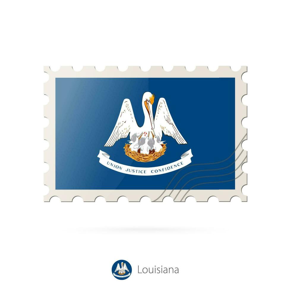 Postage stamp with the image of Louisiana state flag. vector