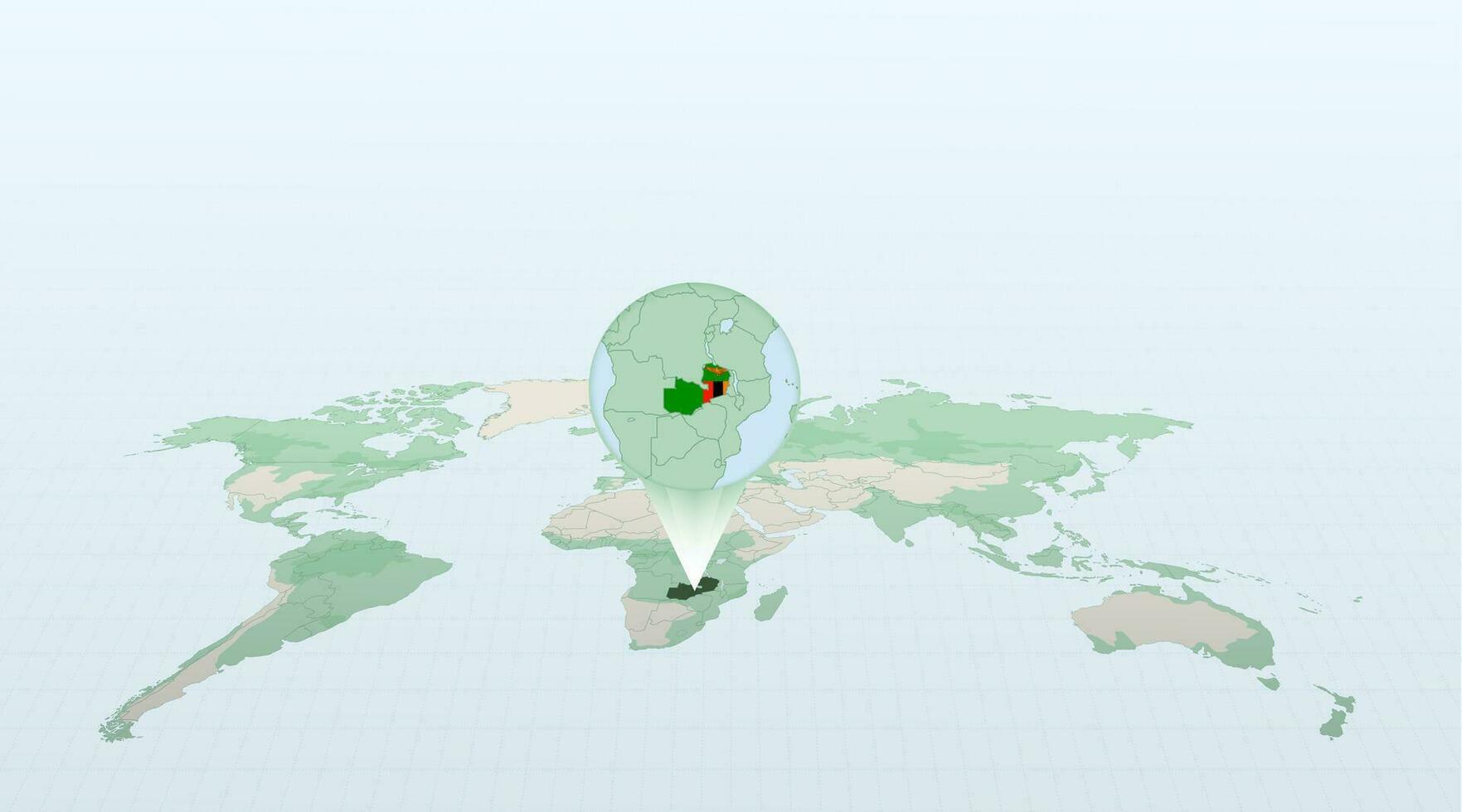 mundo mapa en perspectiva demostración el ubicación de el país Zambia con detallado mapa con bandera de Zambia. vector