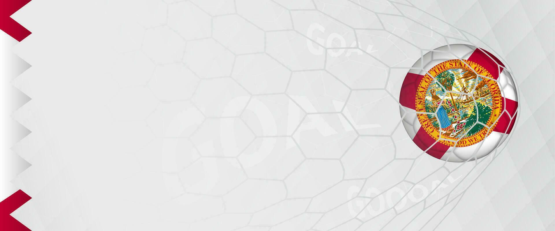 Banner design of a football ball with flag of Florida in football net, the goal by national soccer team of Florida. vector