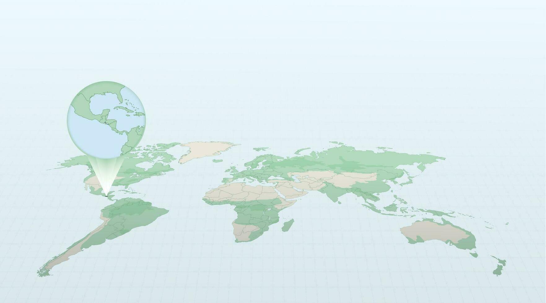 World map in perspective showing the location of the country El Salvador with detailed map with flag of El Salvador. vector