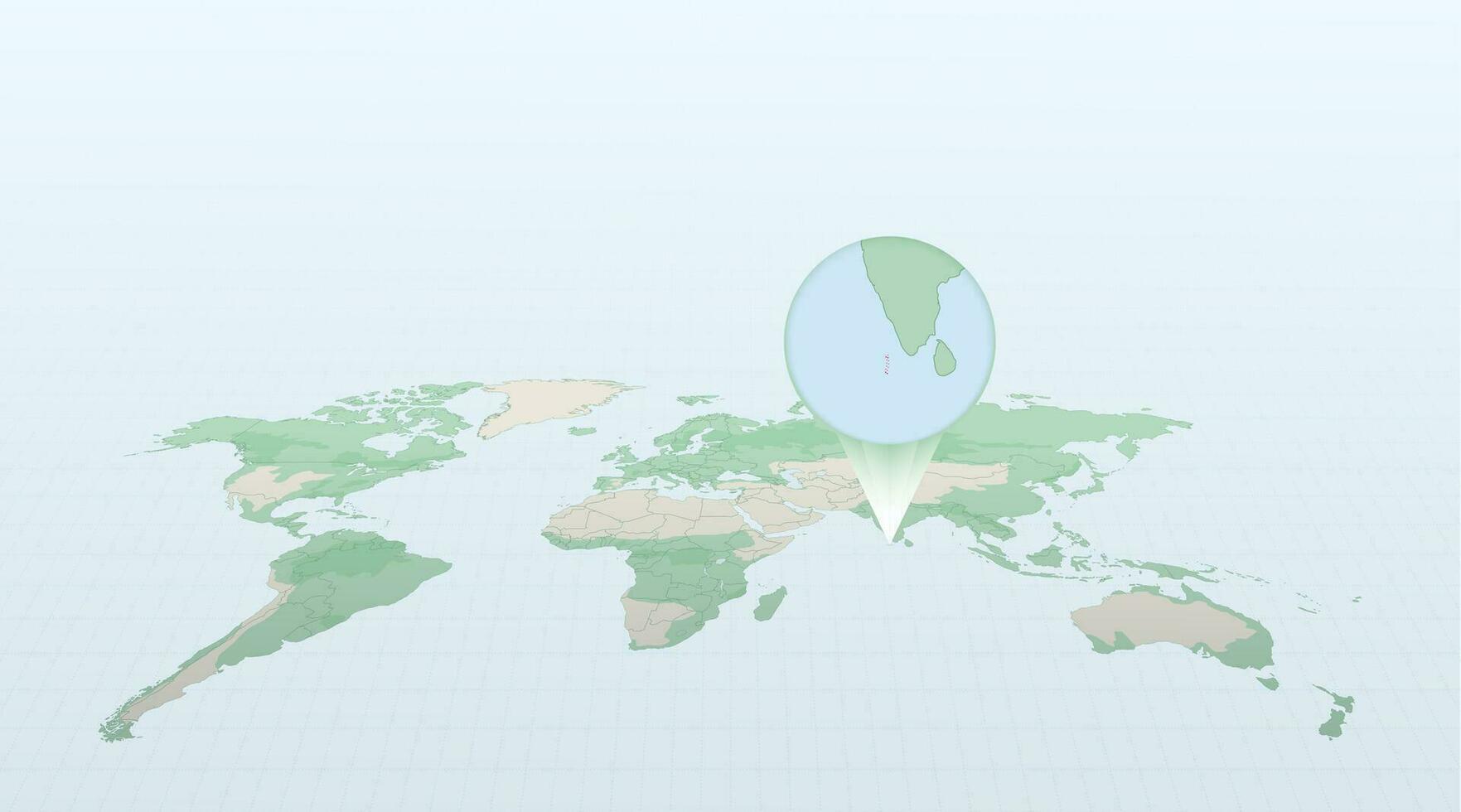 World map in perspective showing the location of the country Maldives with detailed map with flag of Maldives. vector