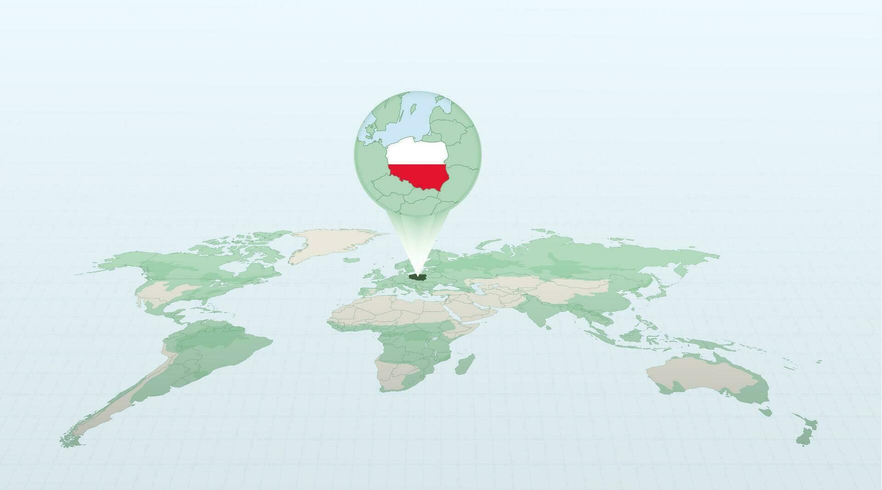 World map in perspective showing the location of the country Poland with detailed map with flag of Poland. vector