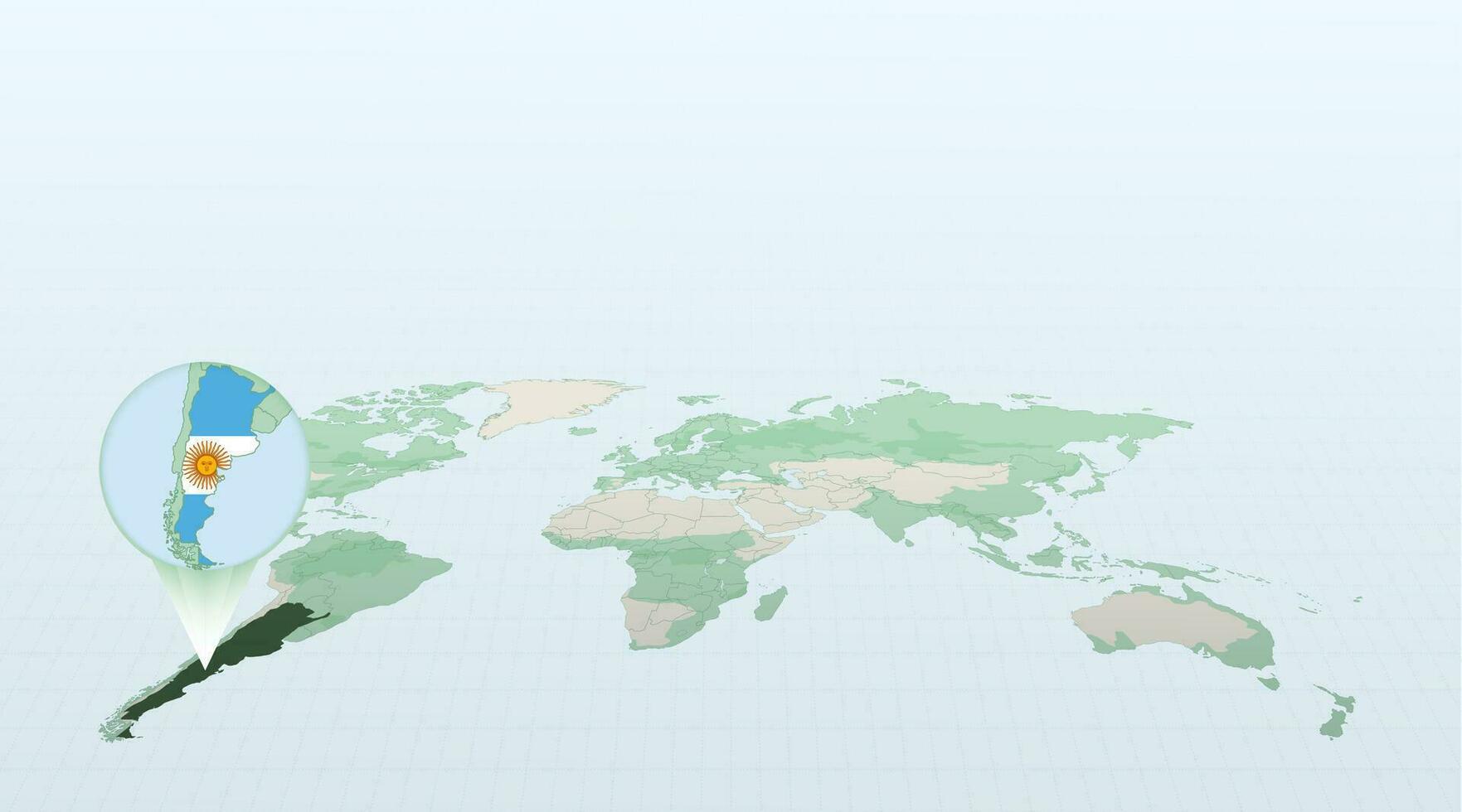 World map in perspective showing the location of the country Argentina with detailed map with flag of Argentina. vector