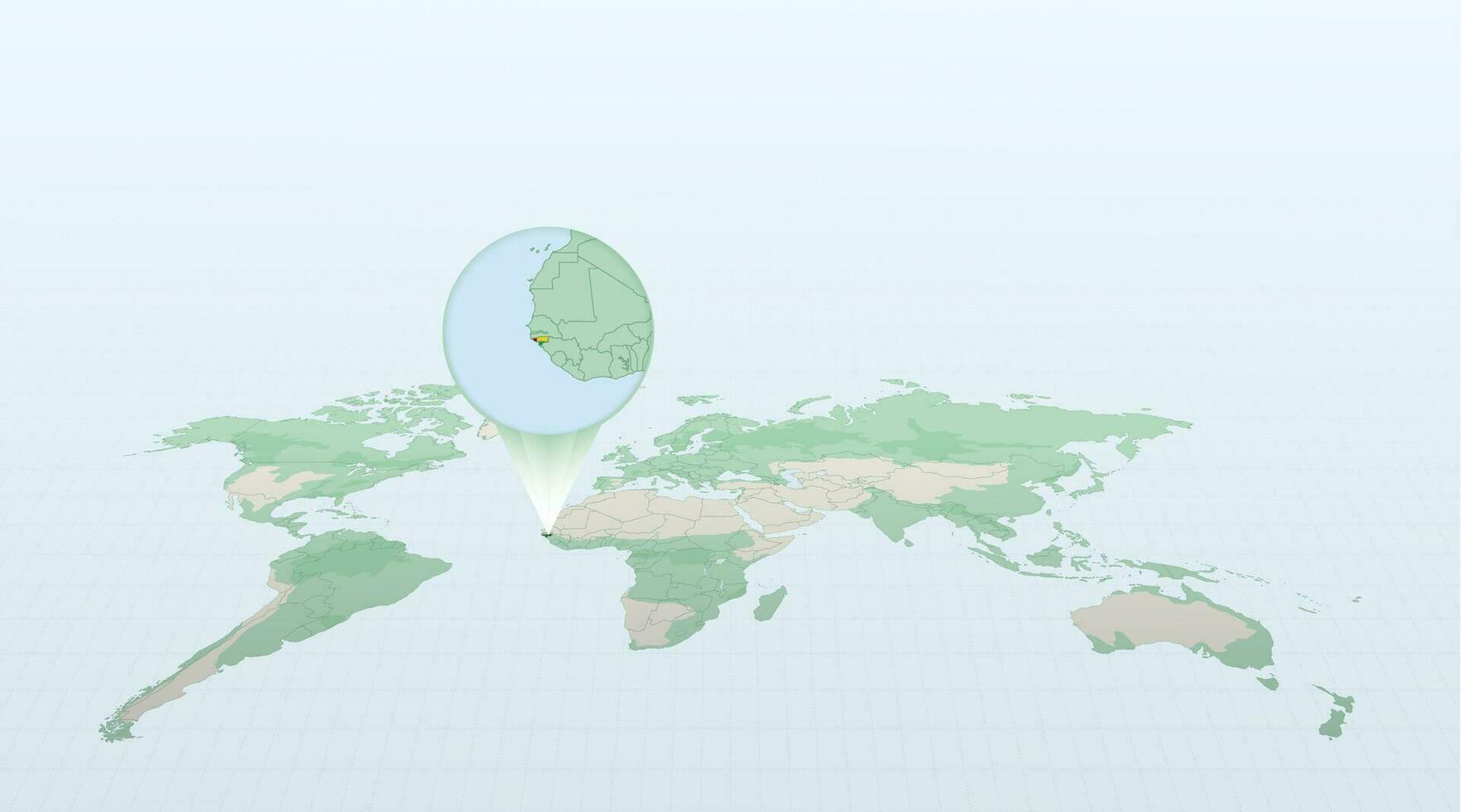 mundo mapa en perspectiva demostración el ubicación de el país guinea-bissau con detallado mapa con bandera de guinea-bissáu. vector