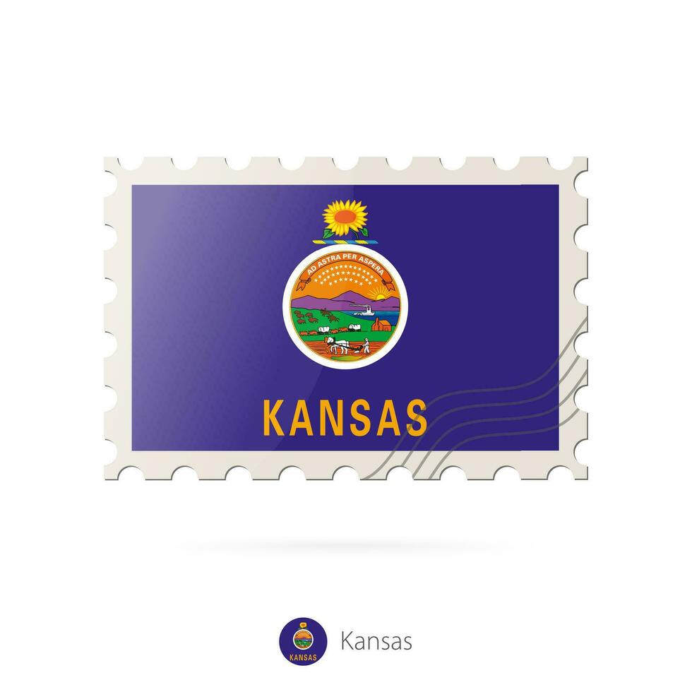 Postage stamp with the image of Kansas state flag. vector