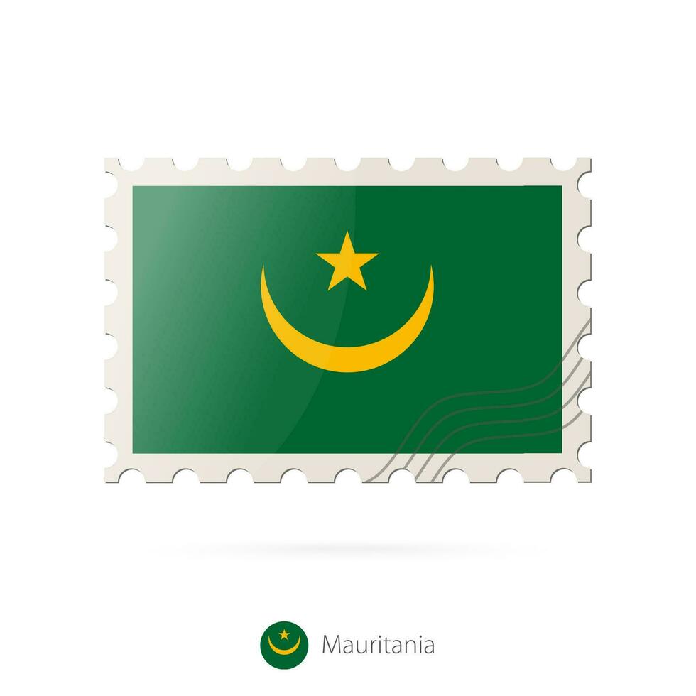 Postage stamp with the image of Mauritania flag. vector