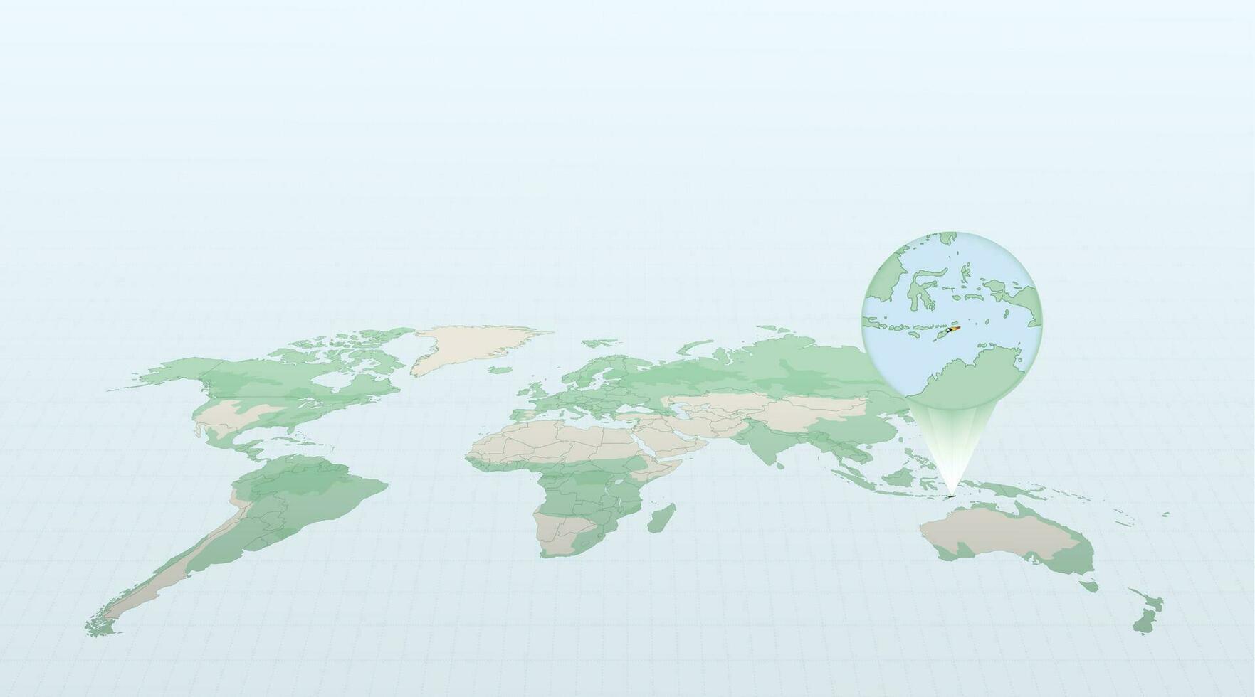 World map in perspective showing the location of the country East Timor with detailed map with flag of East Timor. vector