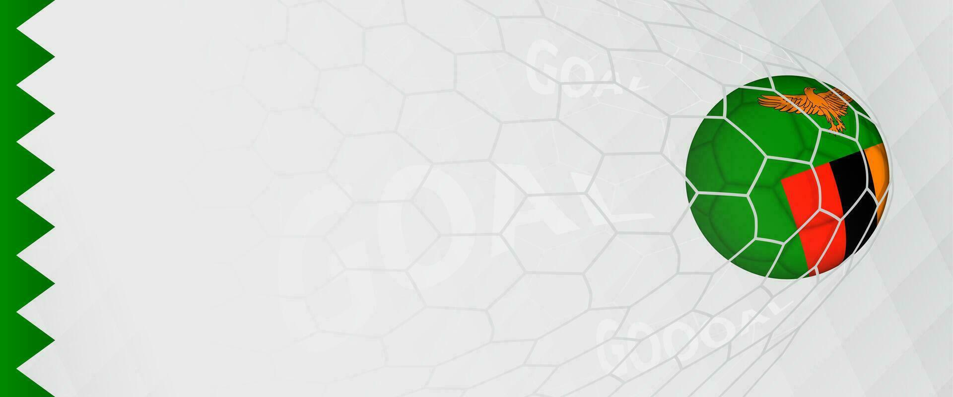Banner design of a football ball with flag of Zambia in football net, the goal by national soccer team of Zambia. vector