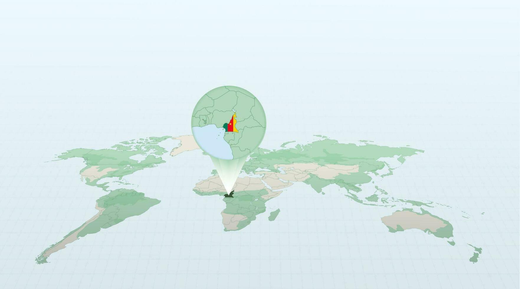 mundo mapa en perspectiva demostración el ubicación de el país Camerún con detallado mapa con bandera de Camerún. vector