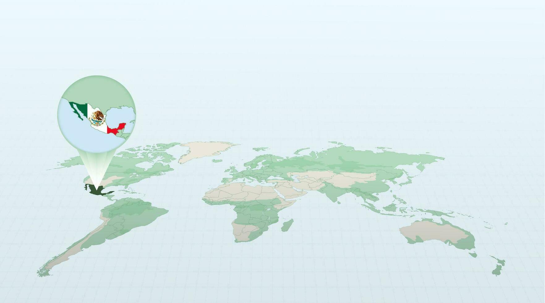 World map in perspective showing the location of the country Mexico with detailed map with flag of Mexico. vector