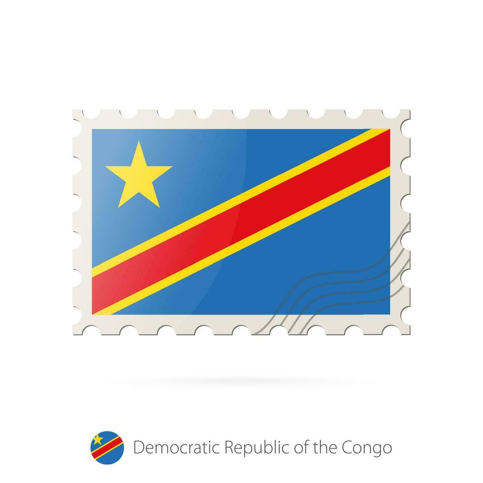 Postage stamp with the image of DR Congo flag. vector