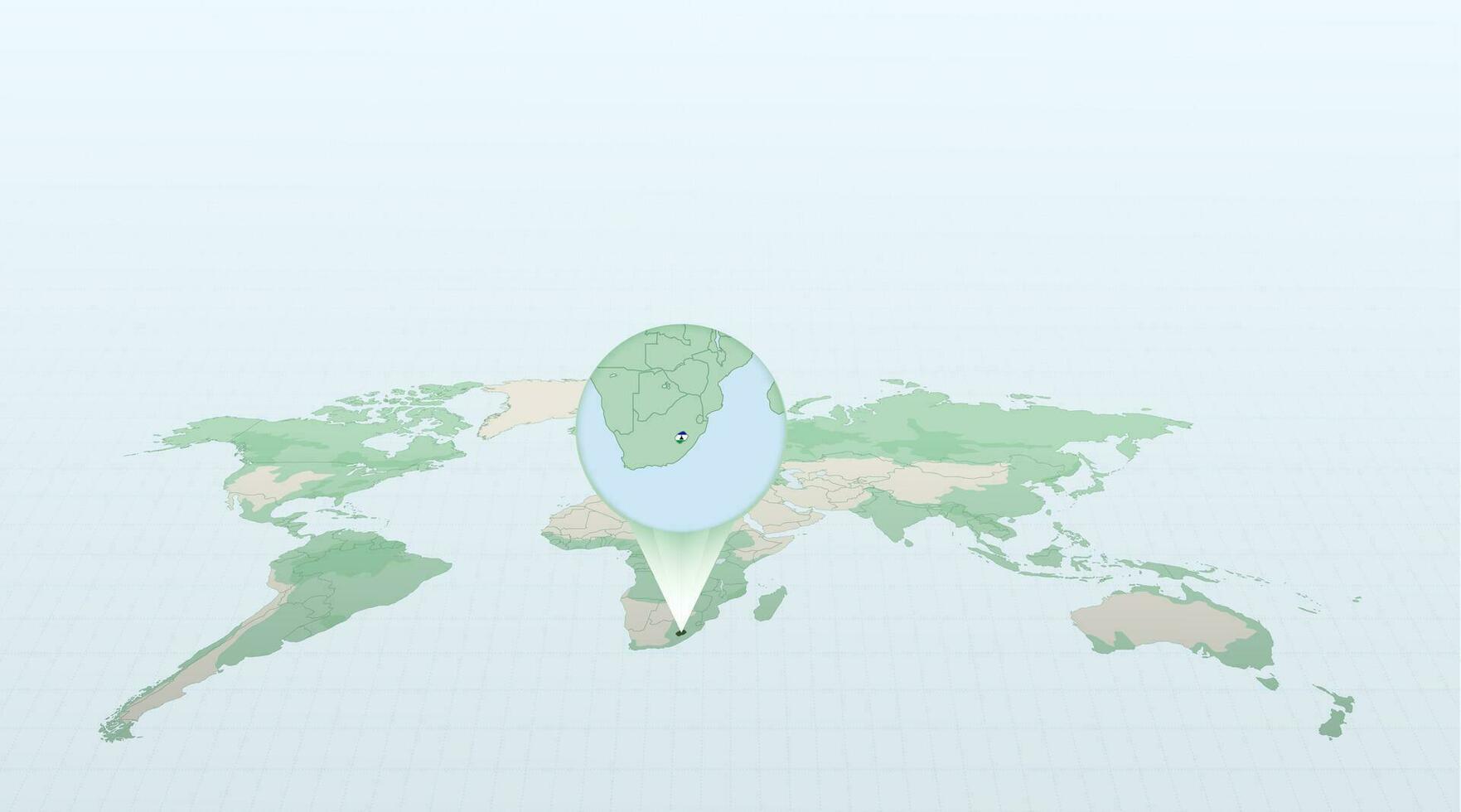 World map in perspective showing the location of the country Lesotho with detailed map with flag of Lesotho. vector
