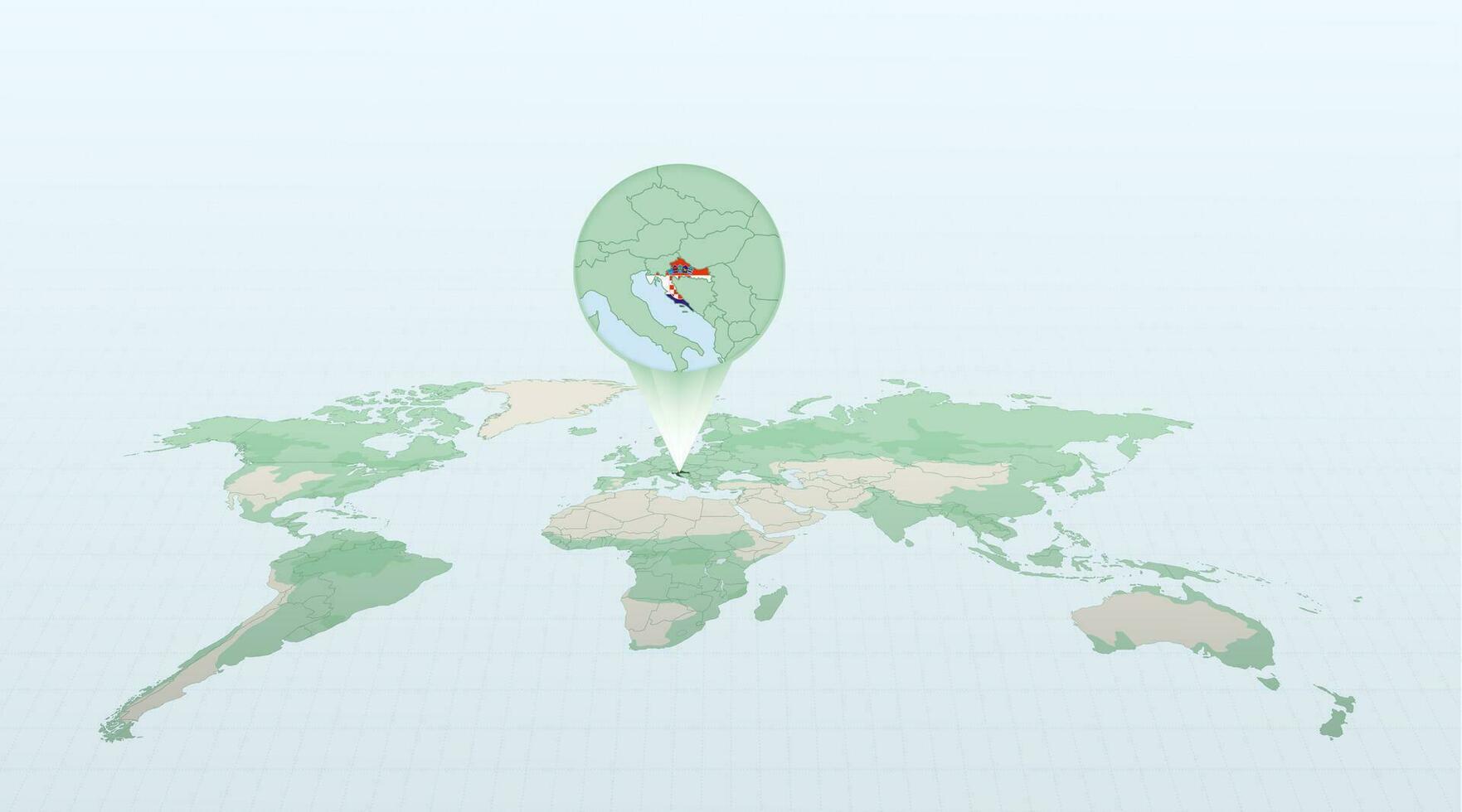 mundo mapa en perspectiva demostración el ubicación de el país Croacia con detallado mapa con bandera de Croacia. vector