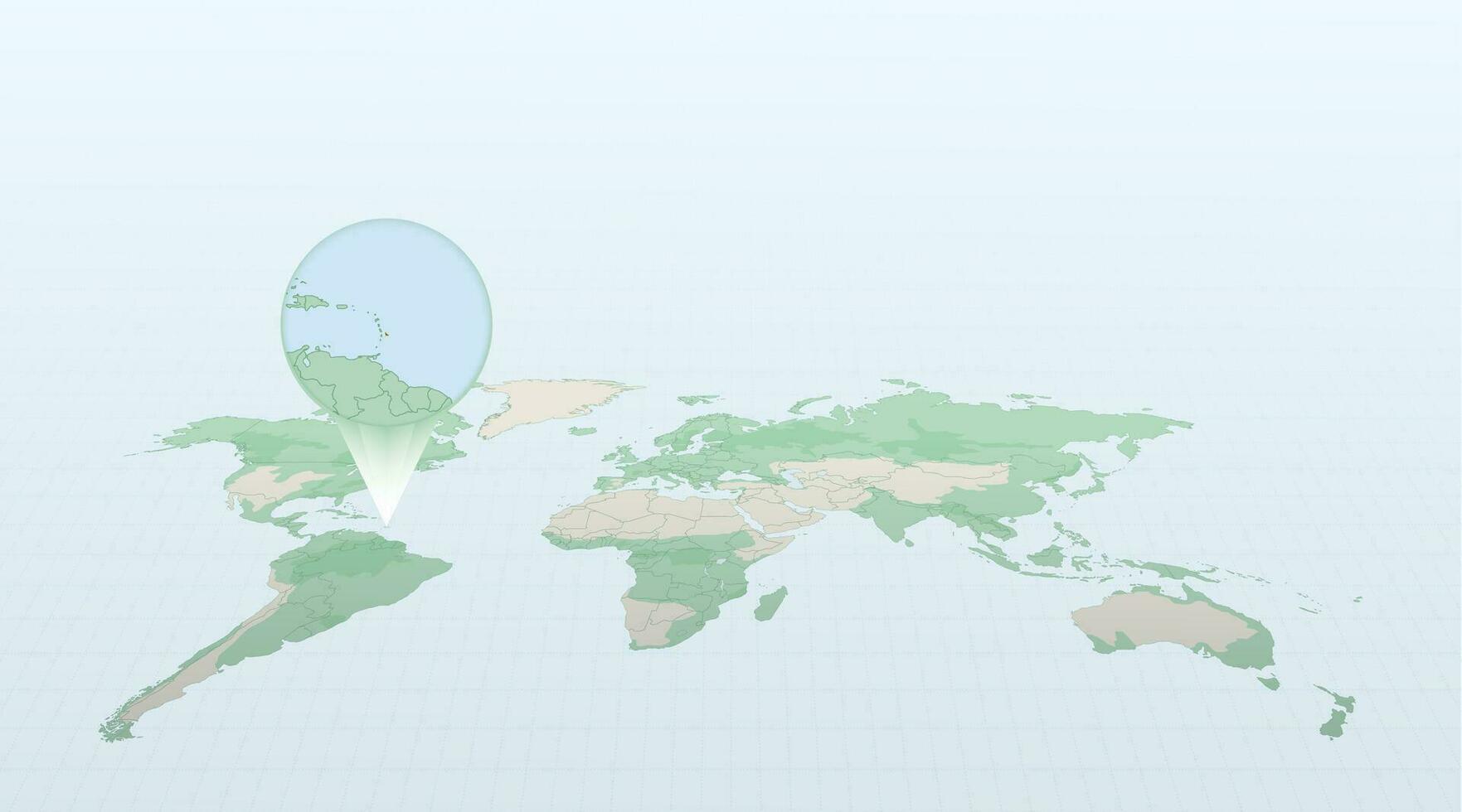 World map in perspective showing the location of the country Barbados with detailed map with flag of Barbados. vector