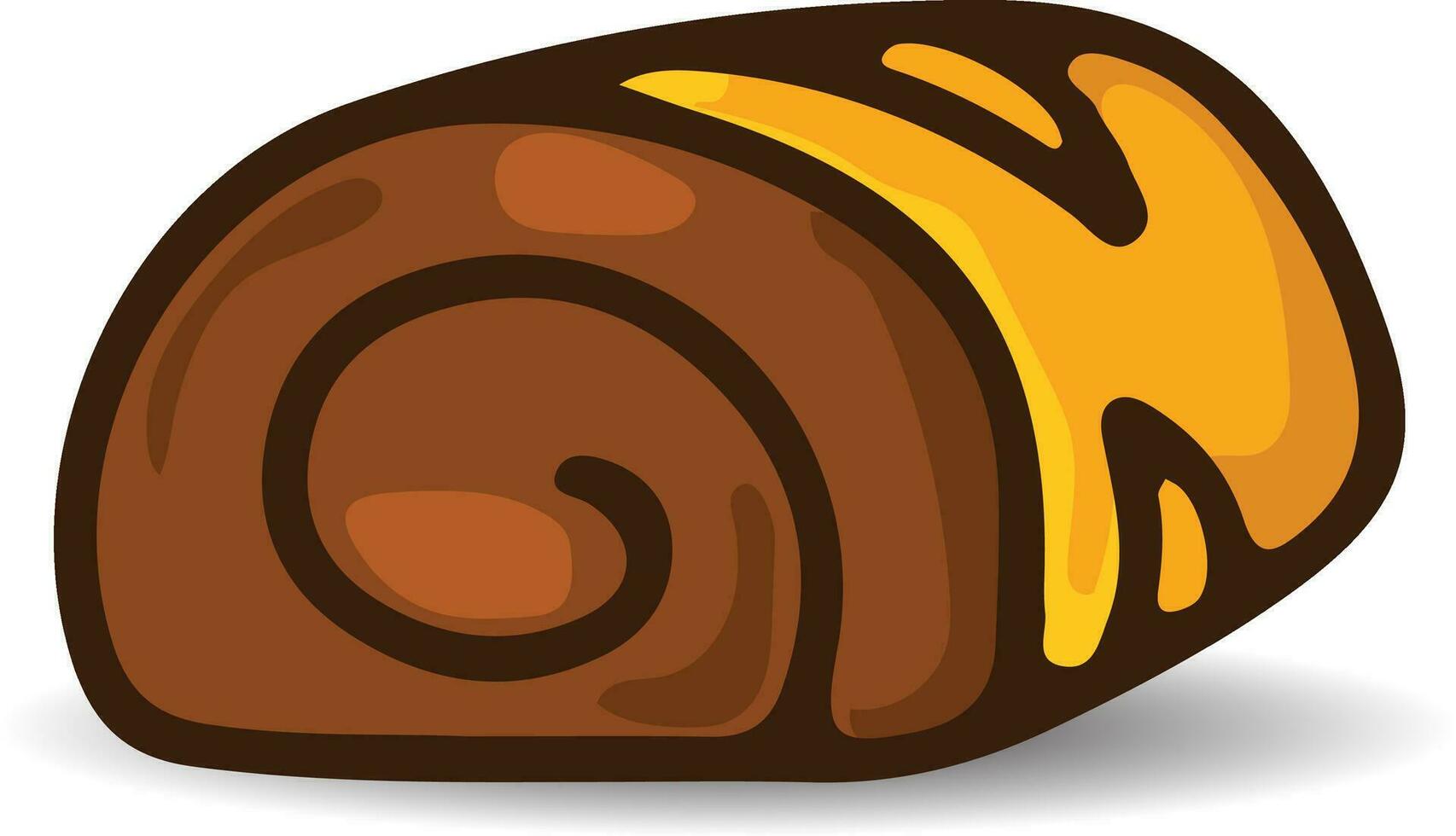 vector flat illustration of a layered rolled cake filled with chocolate and yellow crust