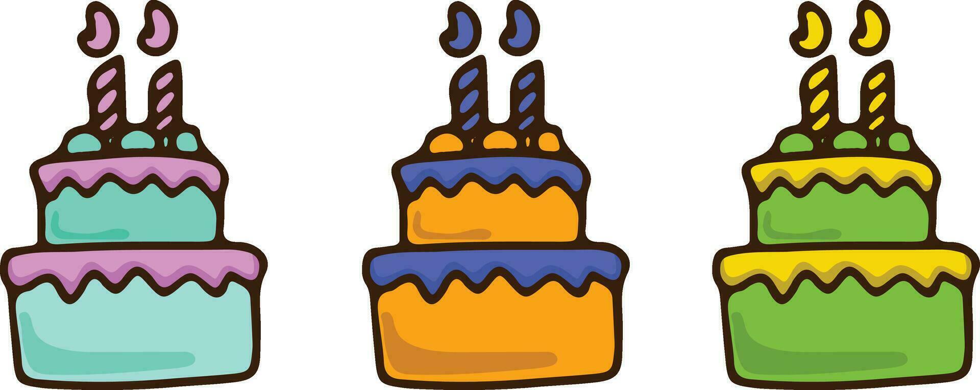 vector plano ilustración de un colección de cumpleaños pasteles, galletas, esponja pastel, crema pastel, de diferente colores y sabores