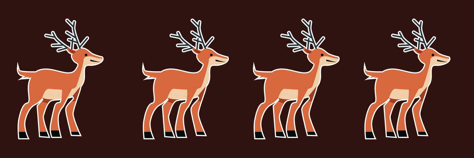 vector Santa Claus reindeer standing parallel to a red background.