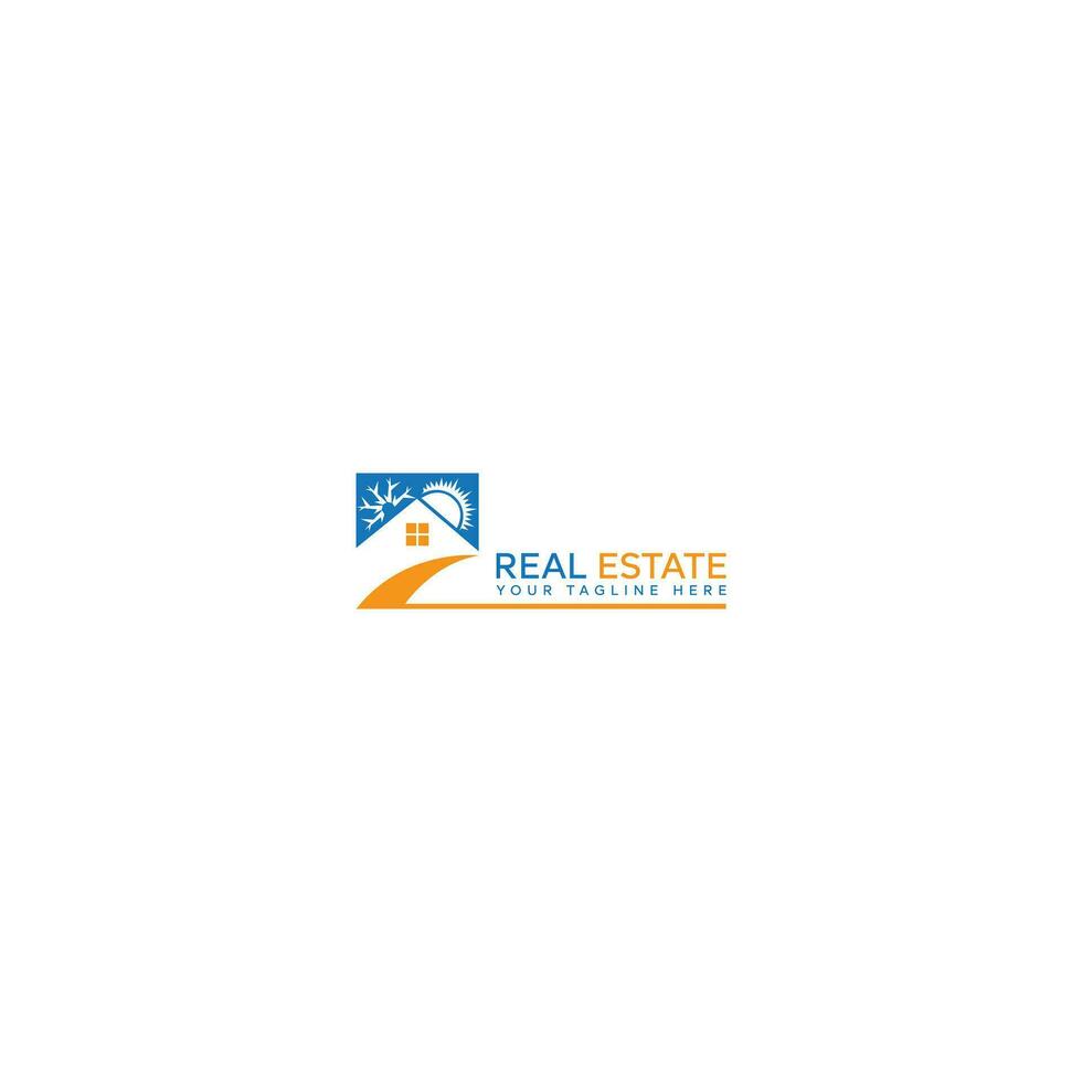 Sun  with House, Morning Sunrise Home with  combine color for Real Estate Logo Design vector