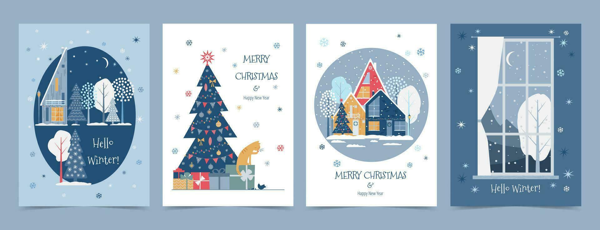 conjunto de Navidad y invierno diseños para póster, tarjeta, cubrir vector