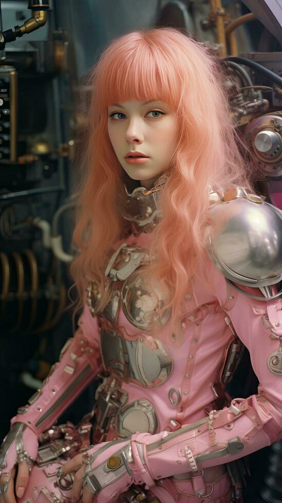 Beautiful young woman with pink hair. Generative AI photo