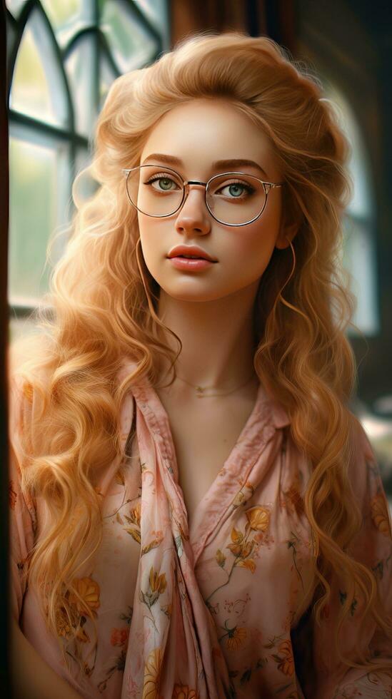 Beautiful woman with glasses. Generative AI photo