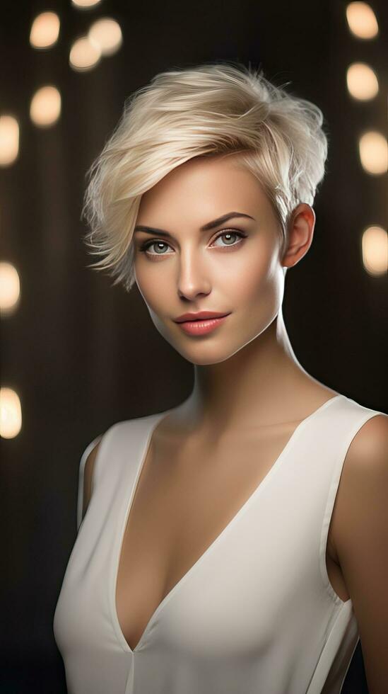  Portrait of a beautiful woman with short hair. Generative AI 30533719 ...