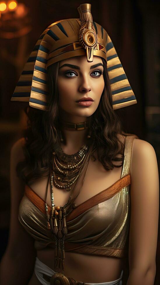 Beautiful woman like Queen of Egypt Cleopatra. Generative AI photo