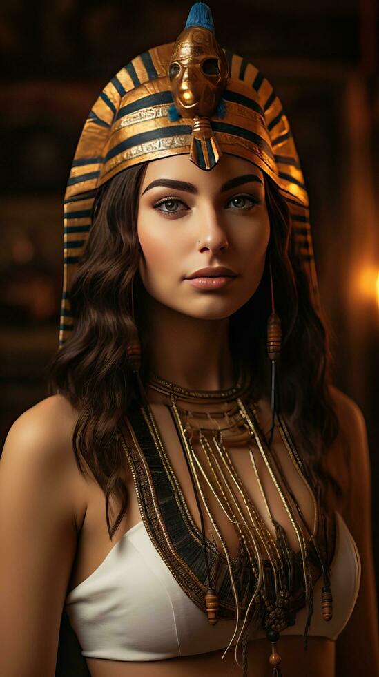 Beautiful woman like Queen of Egypt Cleopatra. Generative AI photo